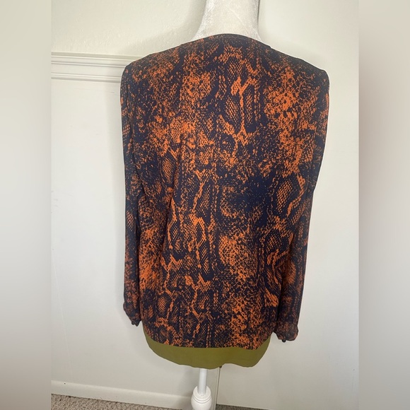 CAbi Orange and Black Patterned Blouse with Green Trim size M - Picture 2 of 7